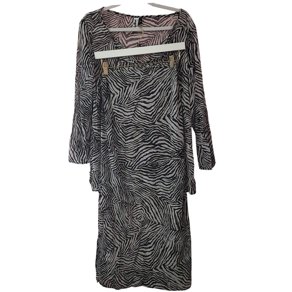 Leilani Zebra Mesh 2 Piece Set Top Wrap Skirt Swim CoverUp Medium Y2K‎ Vacation